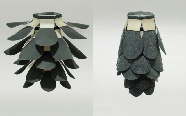 Water-reactive material opens and closes like a pinecone