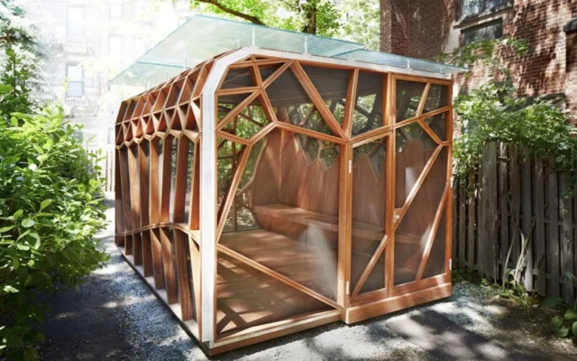 Wooden Dragonfly Pavilion inspired by dragonfly wings