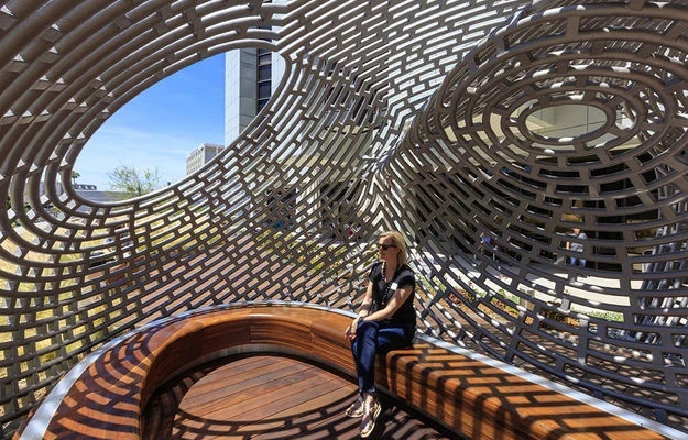 Healing Pavilion consists of computer bent steel tubes