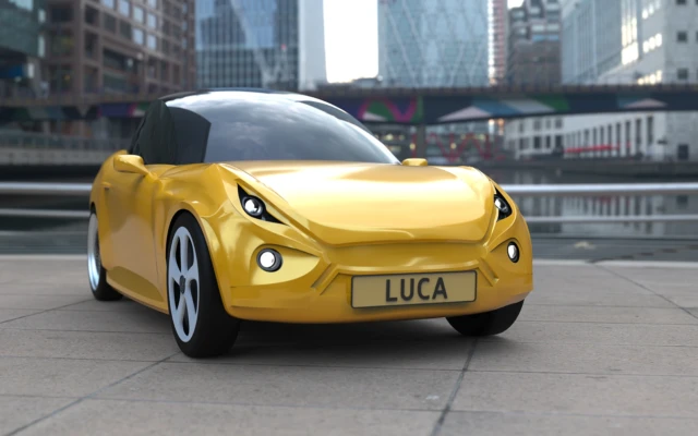 A car made of flax and recycled ocean plastic
