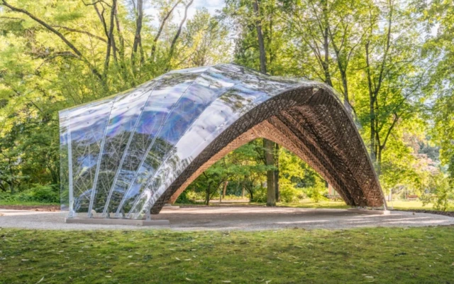 A robotically wound flax pavilion