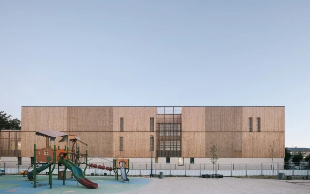 A wooden and glass school