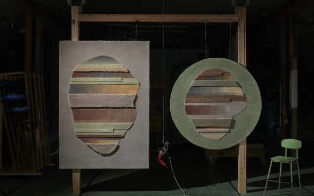 Linen rugs dyed with botanical and metal waste