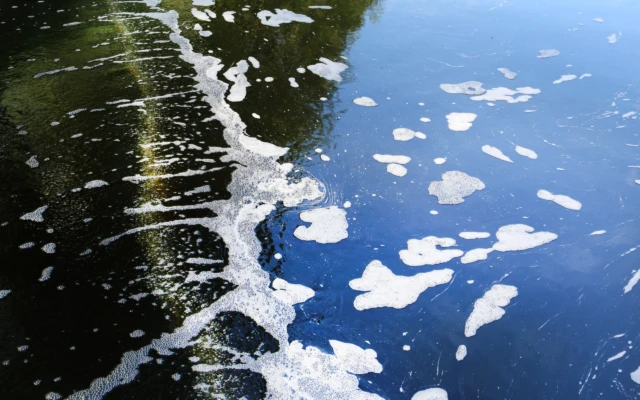 A plastic waste barrier made of bubbles
