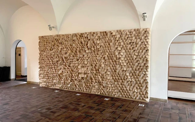 A wooden acoustic wall constructed with augmented reality