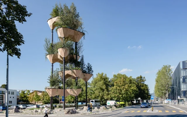 A timber vertical garden made with artificial intelligence