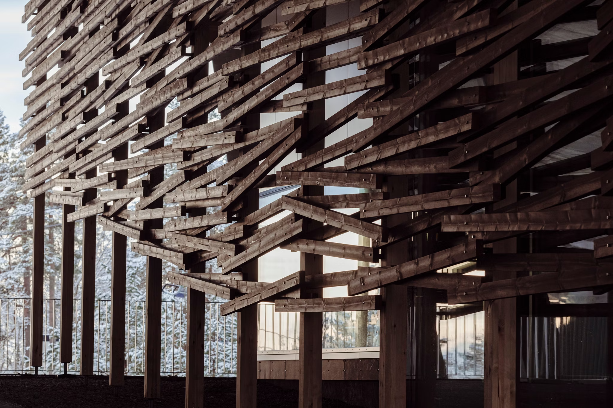 A façade of glass and pine wood