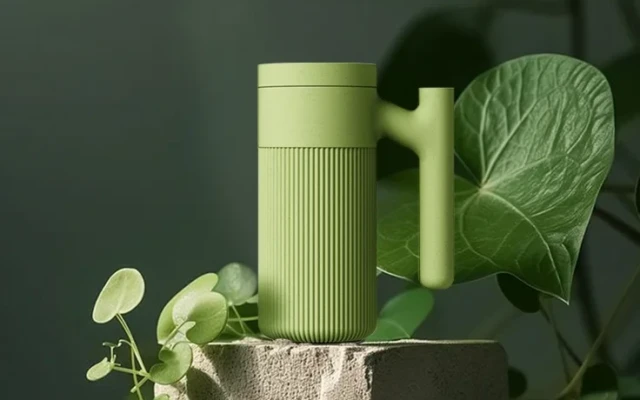 A tumbler made of waste wood thermoplastic