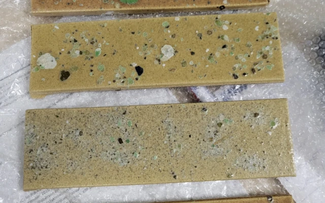 Glazed Ceramic Strips with Recycled Glass Finish